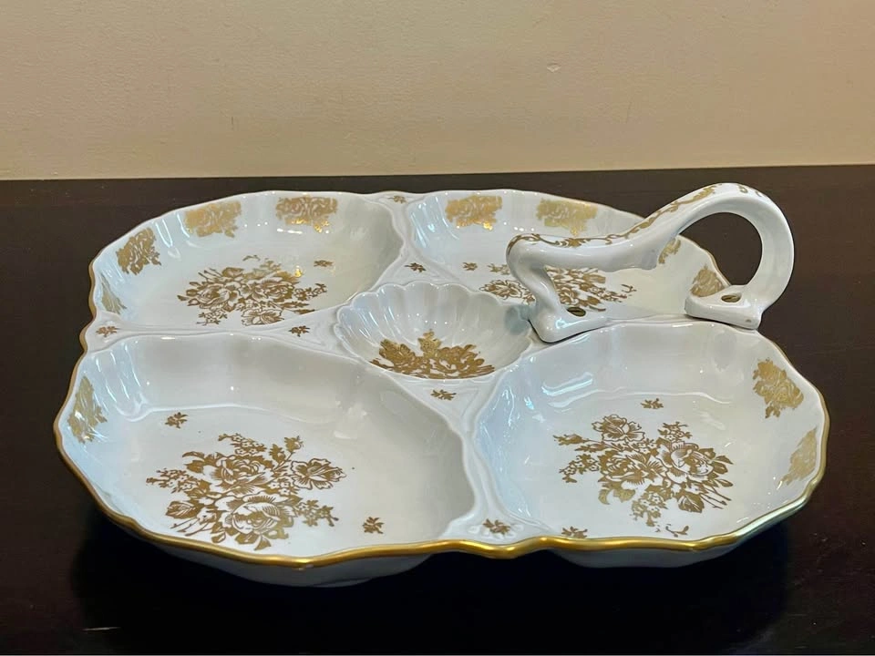 Very rare French Porcelain Serving Tray Hand Painted 22K Gold - photo 2