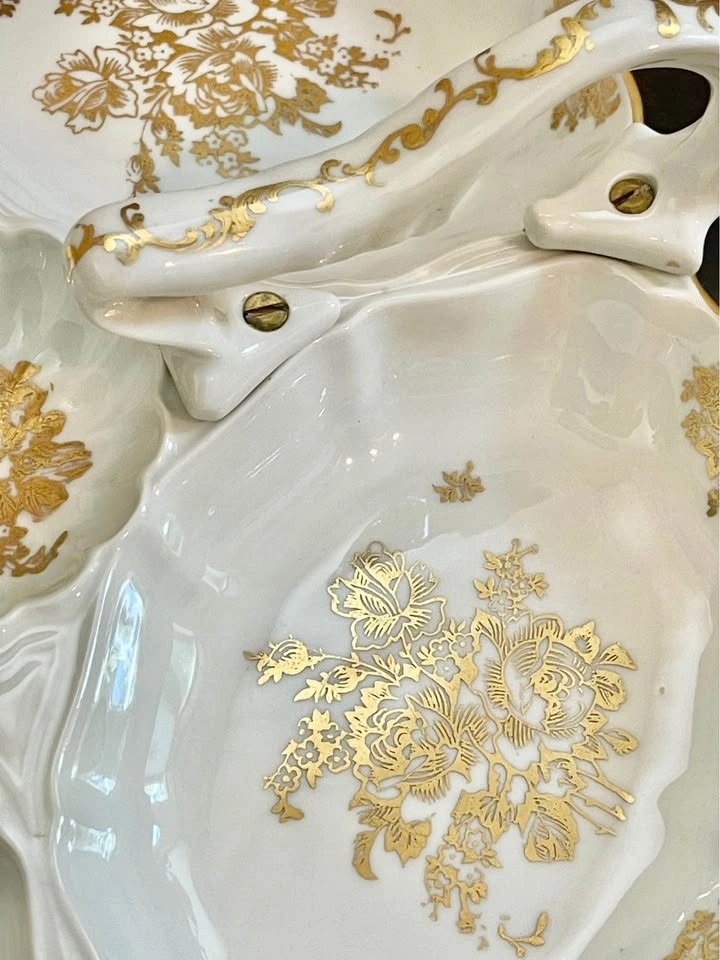 Very rare French Porcelain Serving Tray Hand Painted 22K Gold - photo 4