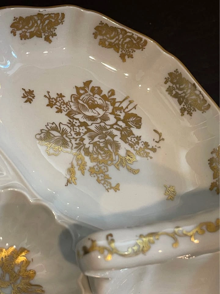 Very rare French Porcelain Serving Tray Hand Painted 22K Gold - photo 5