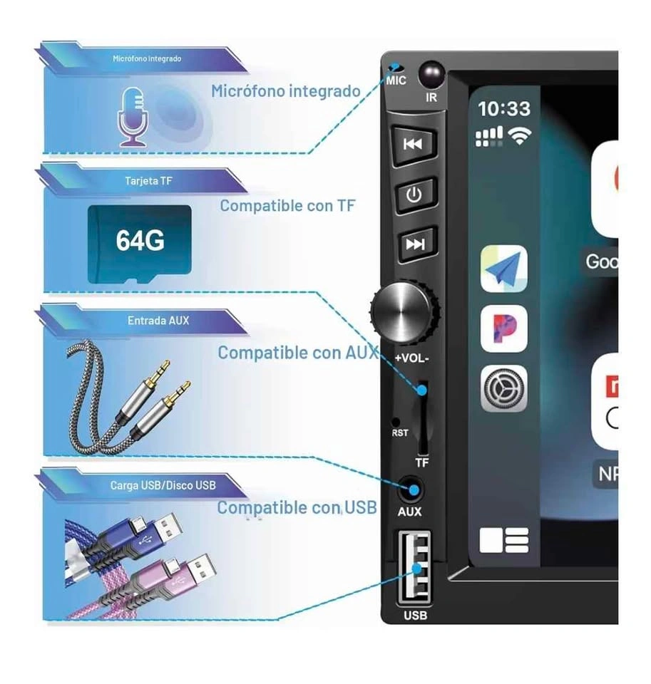 Double DIN Wireless Apple CarPlay Car Stereo 7-inch HD Touchscre - photo 4