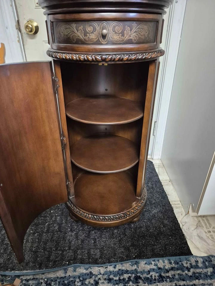 Round Wooden Pedestal Cabinet with Decorative Inlay - photo 2