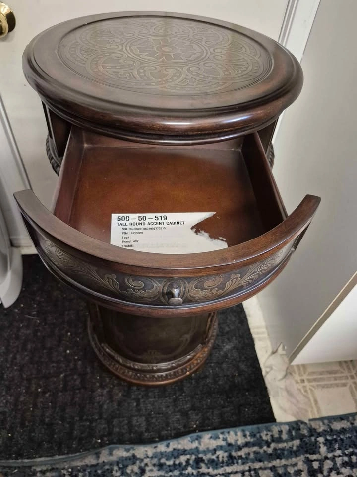 Round Wooden Pedestal Cabinet with Decorative Inlay - photo 5