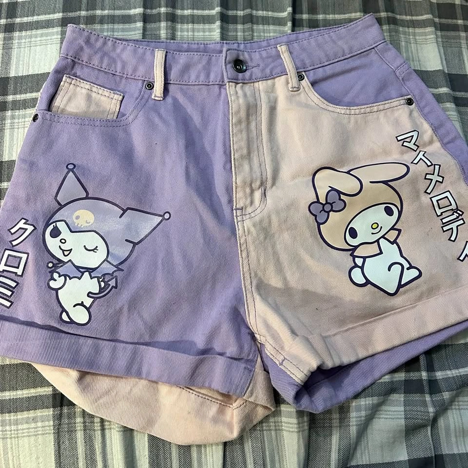 My Melody & Kuromi Pastel Color-Block Girls Denim Shorts