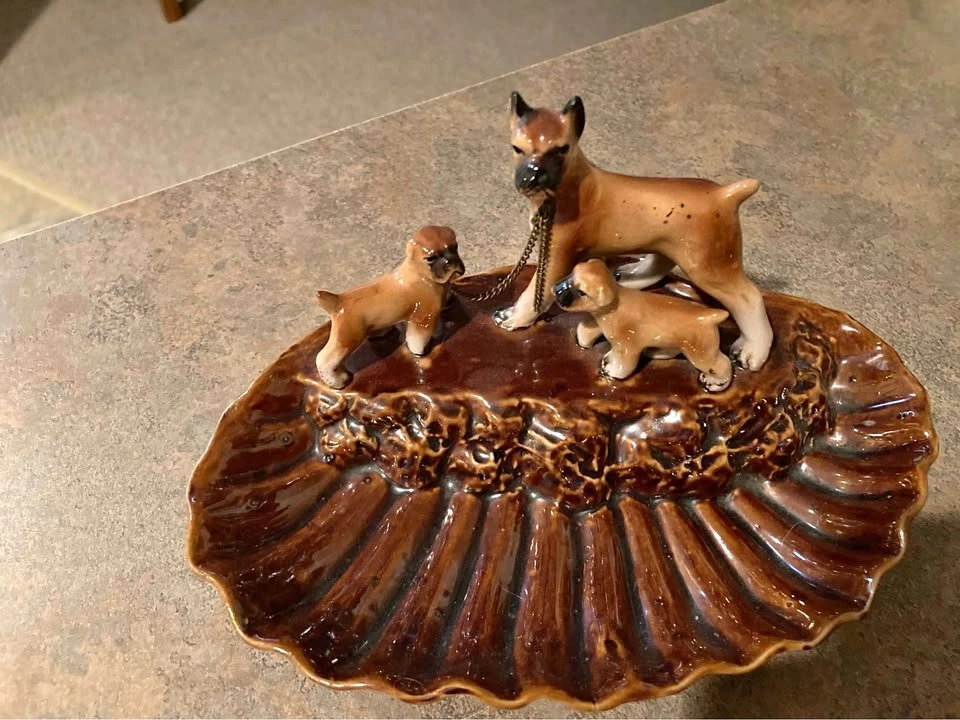 Vintage Mid-Century Ceramic Boxer Dog Family Figurine Set