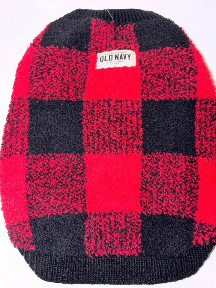 Old Navy Red Black Buffalo Plaid Pet Sweater and Flannel Set - photo 2