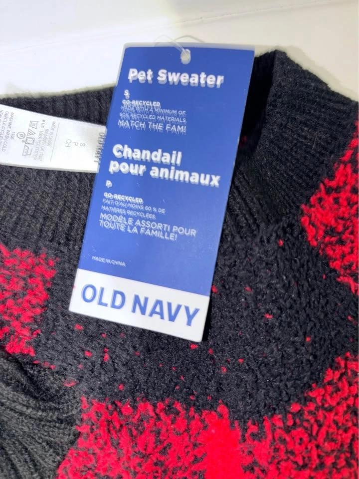 Old Navy Red Black Buffalo Plaid Pet Sweater and Flannel Set - photo 3