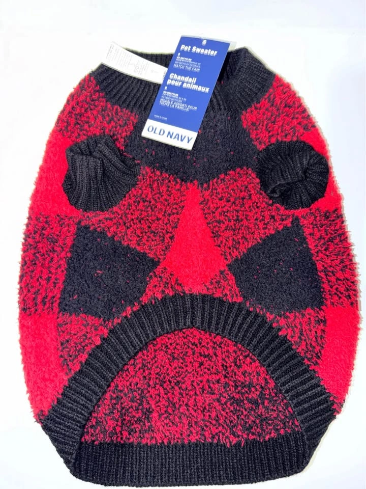Old Navy Red Black Buffalo Plaid Pet Sweater and Flannel Set - photo 4