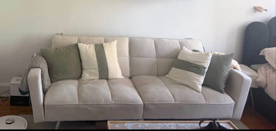 White Velvet Futon Sofa - photo 2