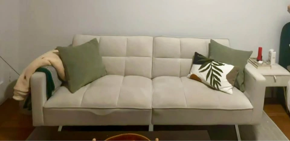 White Velvet Futon Sofa - photo 3