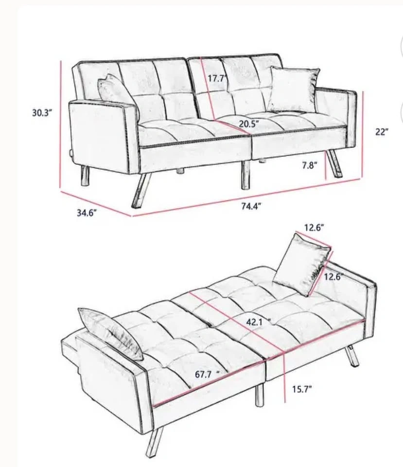 White Velvet Futon Sofa - photo 4