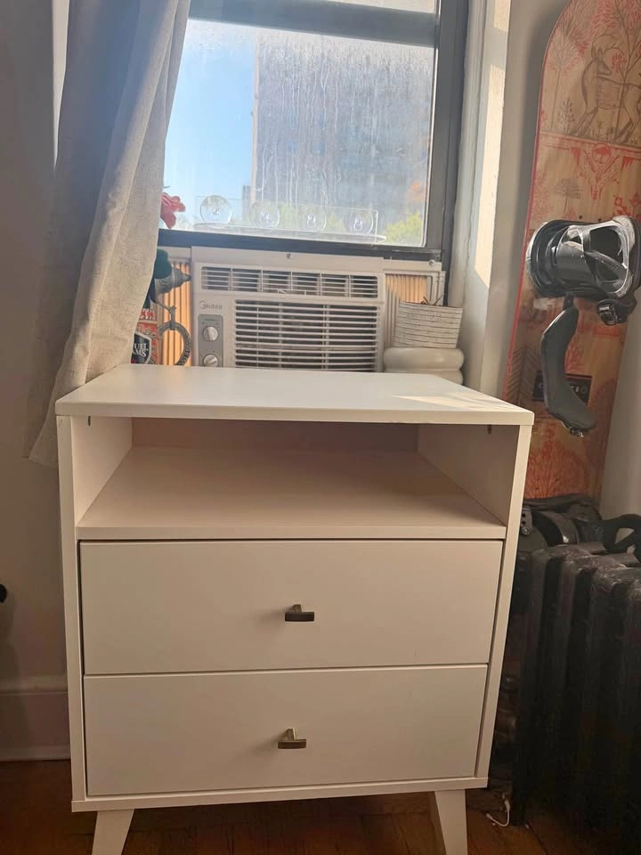 Large Mid-Century Modern White 2-Drawer Nightstand