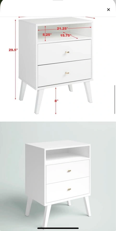 Large Mid-Century Modern White 2-Drawer Nightstand - photo 3