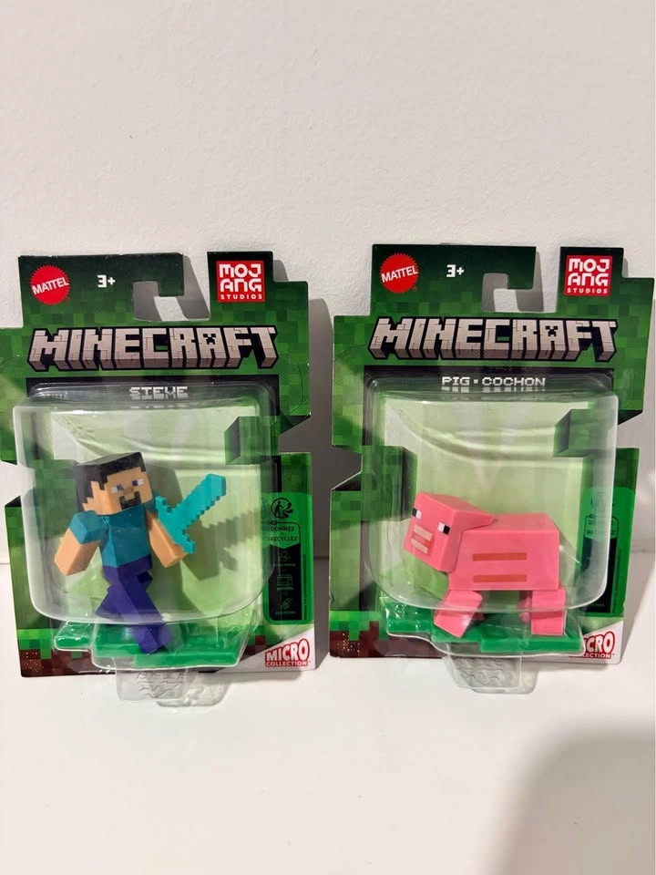 Mattel Minecraft Micro Collection Steve and Pig Figures