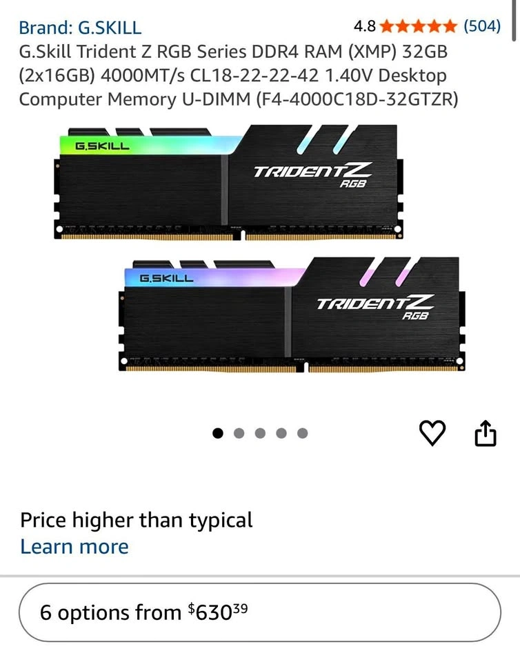 G.Skill Trident Z RGB 32GB (2x16GB) DDR4 4000MT/s RAM