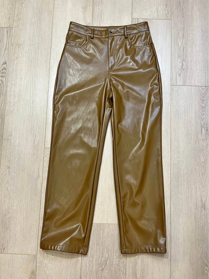 SHEIN Brown Faux Leather Straight Leg Pants - Size M