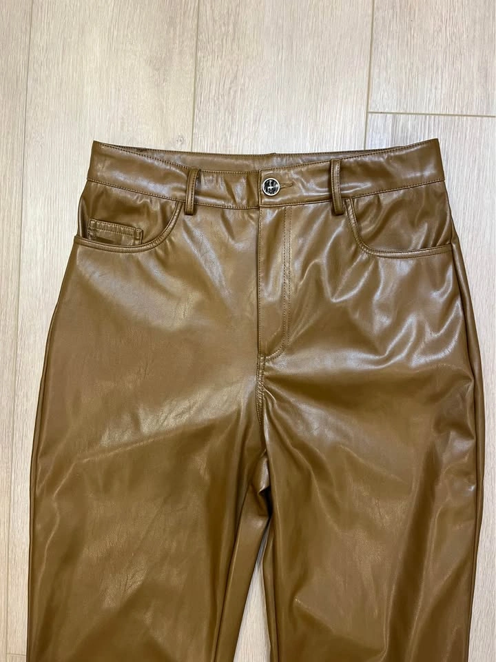 SHEIN Brown Faux Leather Straight Leg Pants - Size M - photo 2