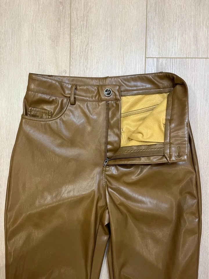 SHEIN Brown Faux Leather Straight Leg Pants - Size M - photo 4