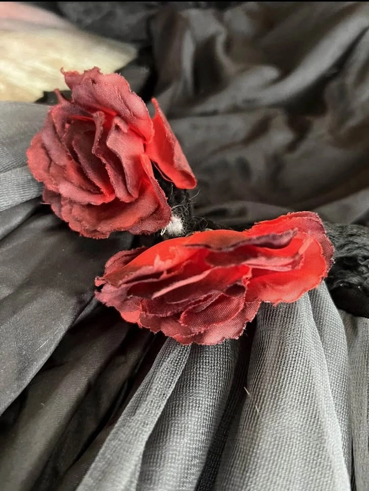 Goth Witch Dress Up Gown Vampire Orange Black Rose Skulls - photo 2