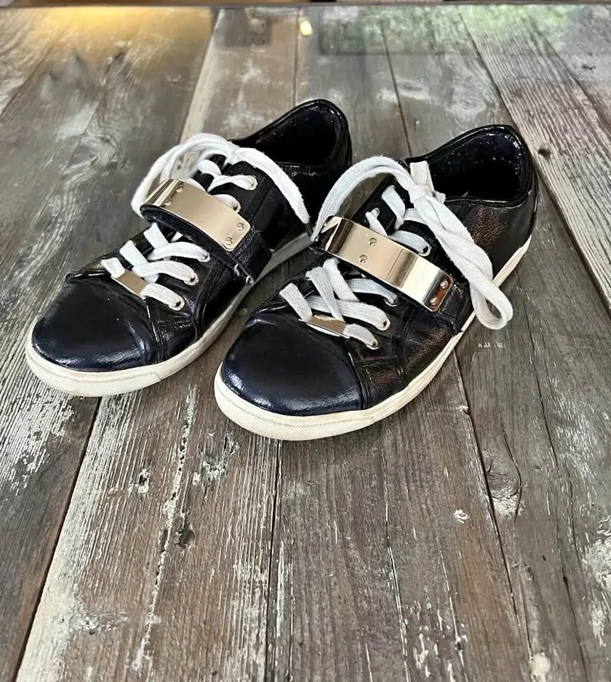 Aldo Portus Womens Sneakers Size 8 Navy Blue Gold Band
