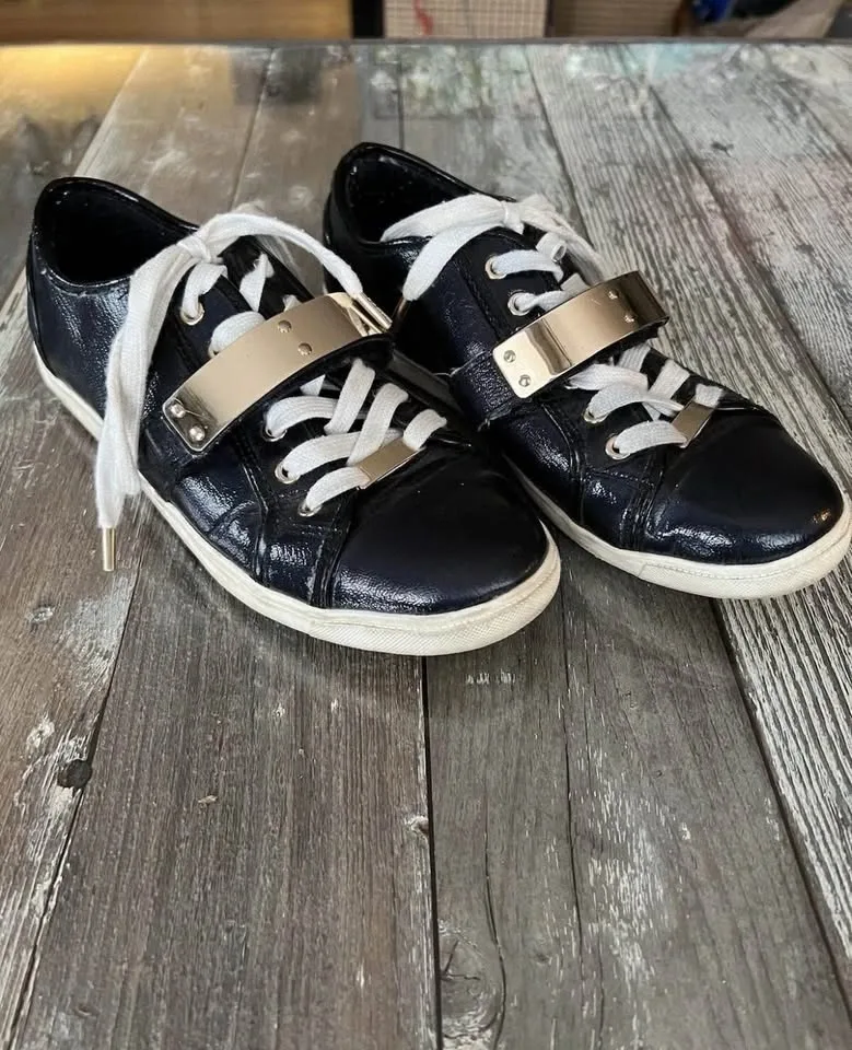 Aldo Portus Womens Sneakers Size 8 Navy Blue Gold Band - photo 3