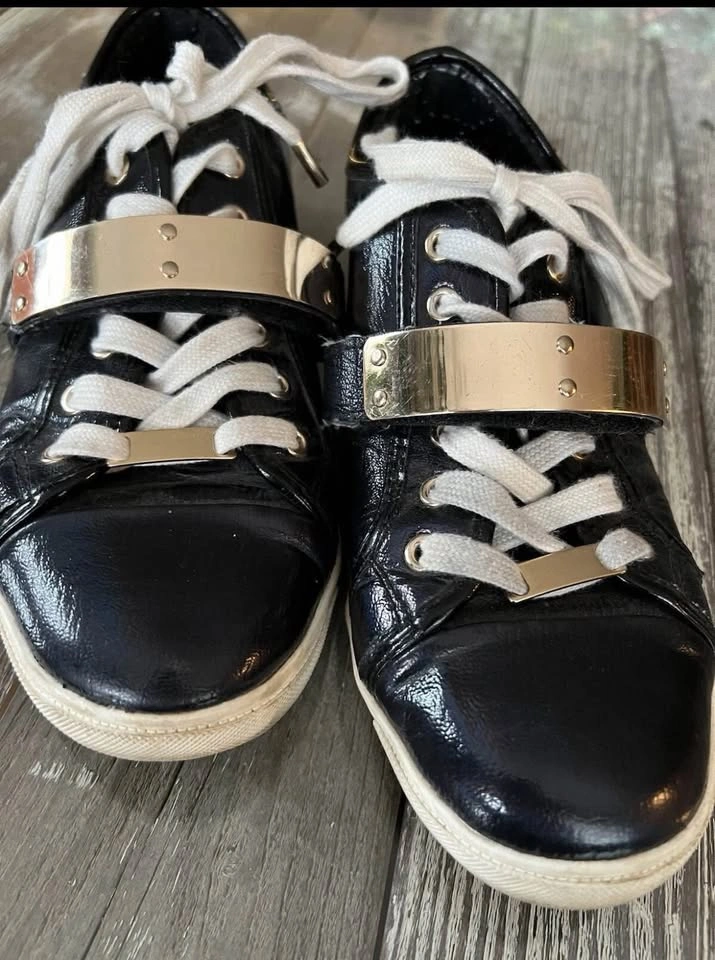 Aldo Portus Womens Sneakers Size 8 Navy Blue Gold Band - photo 4