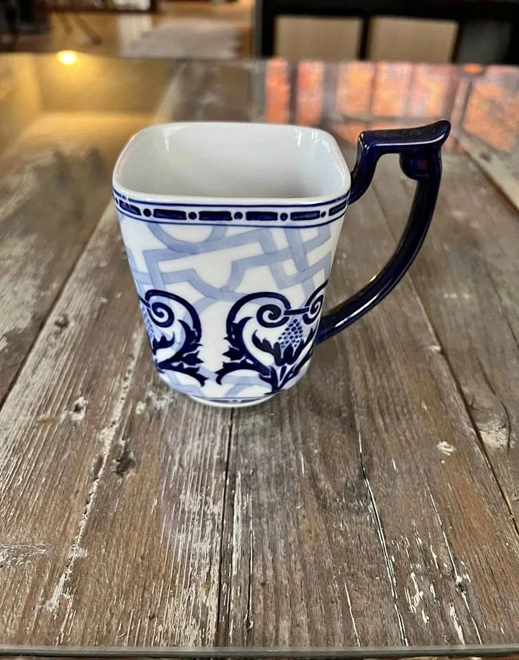 Bombay Cup Square Mug Penzance Blue White 4.25" Single cup
