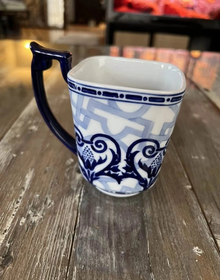 Bombay Cup Square Mug Penzance Blue White 4.25" Single cup - photo 4