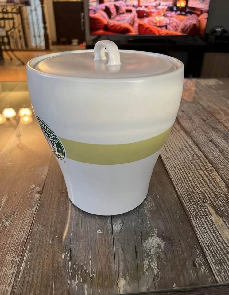 STARBUCKS Ceramic Coffee Canister/Cookie Jar, Lime Green Stripe - photo 2