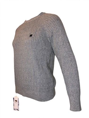 Polo Cable Knit Sweater Men's Medium Gray Pullover Wool Blend - photo 2