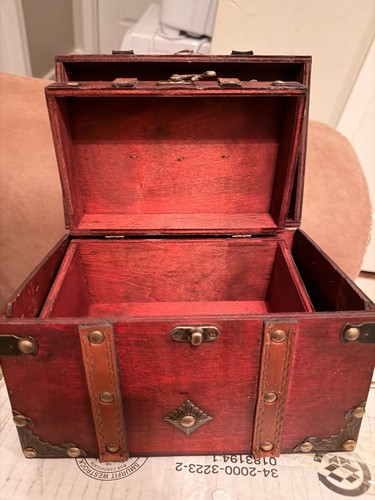 Semetall Vintage Wooden Storage Box Decorative Treasure Chest - photo 3