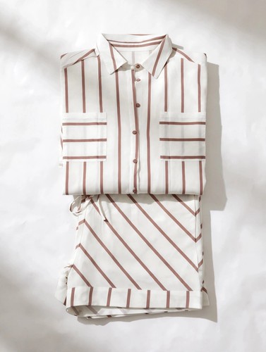 Tankaneo Womens 2 Piece Outfits Striped Long Sleeve Button Down - photo 2