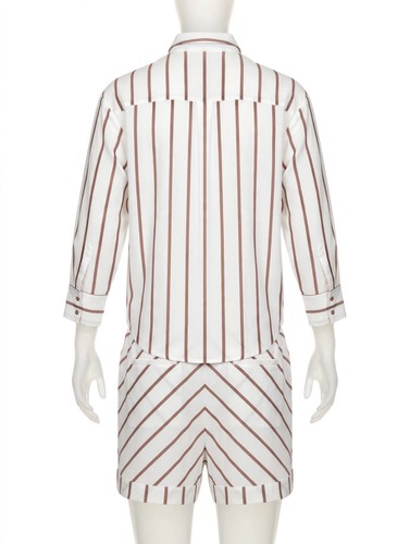 Tankaneo Womens 2 Piece Outfits Striped Long Sleeve Button Down - photo 3