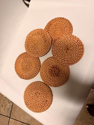 6 Pcs Coasters Set Dining Table Decor Rattan Placemats