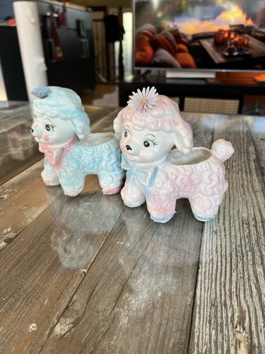 Vintage 60s Japan Pink & Blue Floral Lamb Planter Set #155 - photo 4