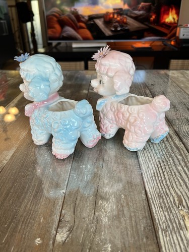 Vintage 60s Japan Pink & Blue Floral Lamb Planter Set #155 - photo 5