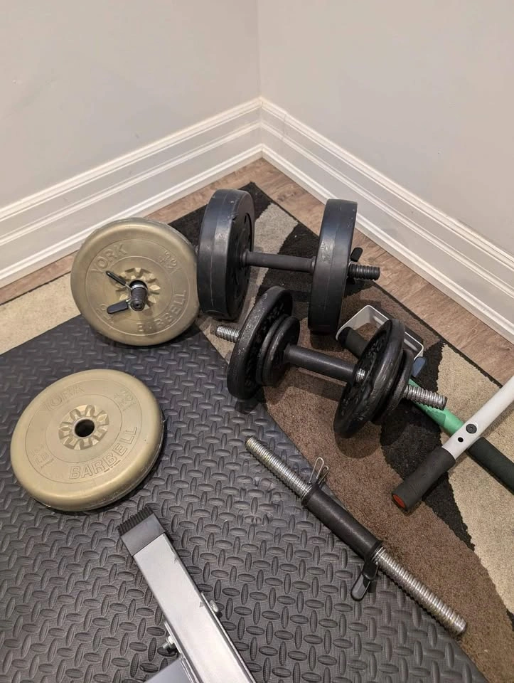 Gym Equipment: Bench, Barbell, Dumbbell Rods, York & Vinyl Weigh - photo 3