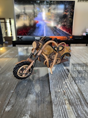 Vintage Folk art Wooden handmade, Lacquered Motorcycle 12”