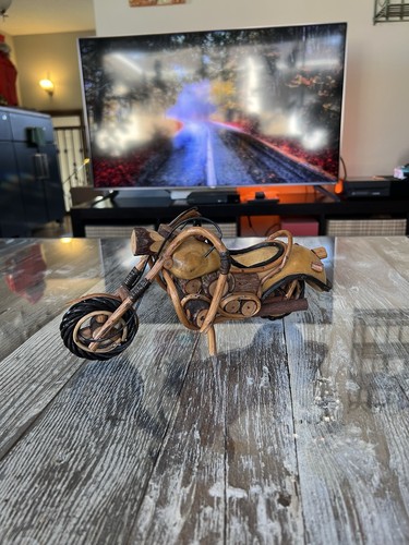 Vintage Folk art Wooden handmade, Lacquered Motorcycle 12” - photo 2