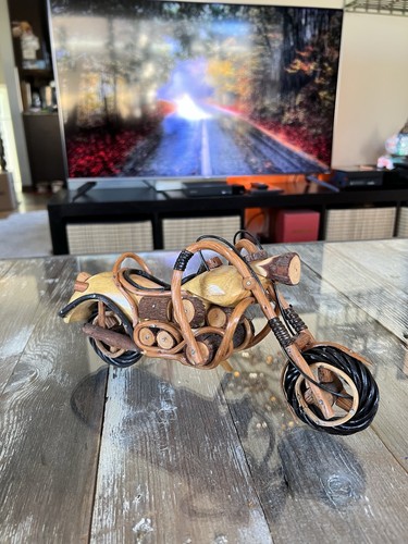 Vintage Folk art Wooden handmade, Lacquered Motorcycle 12” - photo 5