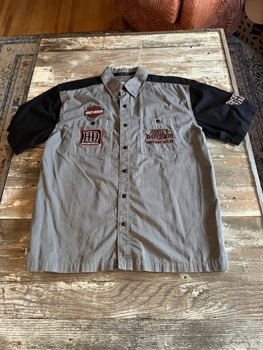 Harley Davidson Mens Button Up Short Sleeve Shirt L Biker