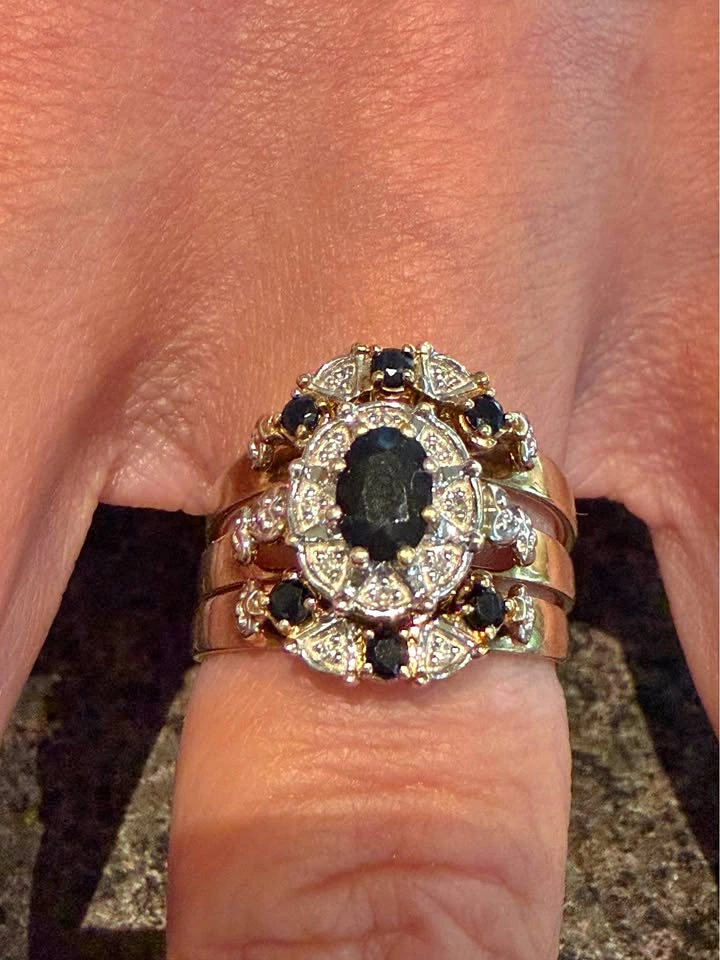 Stunning Diamond & Blue Sapphire 3 Ring Set