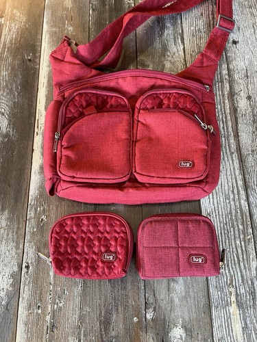 Lug Red Crossbody Bag Handbag Quilted Zip Pockets - photo 3