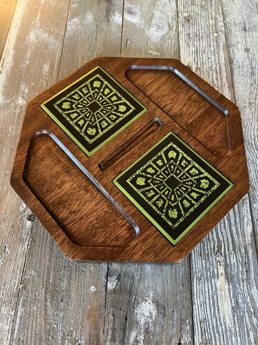 Vintage Imperial Deluxe Hostess Server Walnut Wood Cheese Tray - photo 2