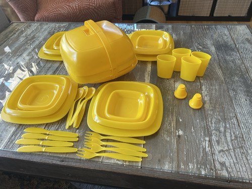 Vintage Yellow Picnic Ball Set 38pc Space Age Retro MCM