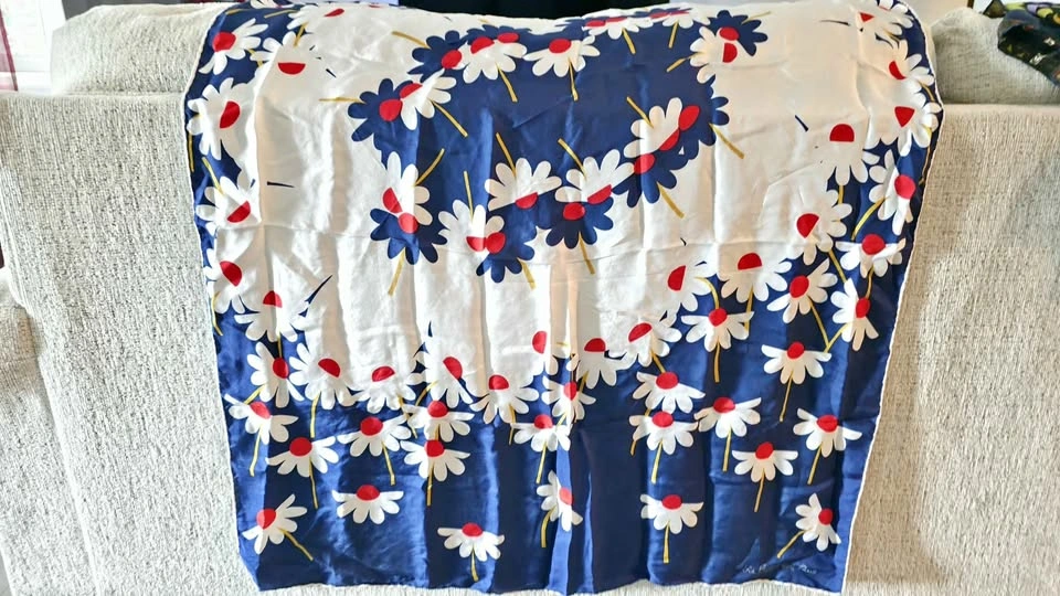 Vintage 1960s La Belle Creole Paris Silk Daisy Scarf