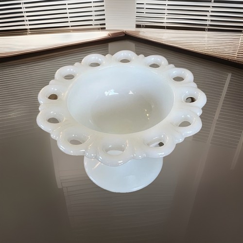 Anchor Hocking Old Colony Lace Milk Glass Pedestal Compote
