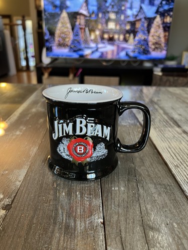 Jim Beam Signature Logo 3D 2008 Ceramic Black Mug 14oz