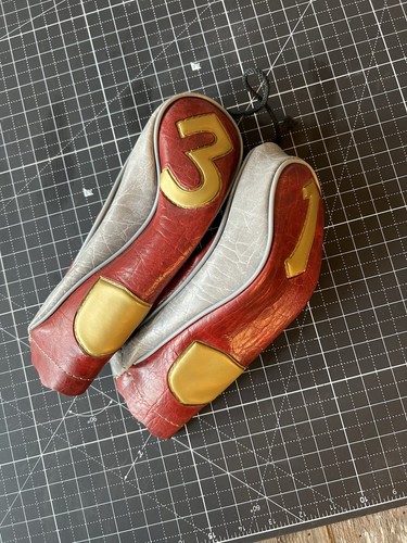 Vintage Fairway Red Grey Golf Club Wood Head Covers #1 #3