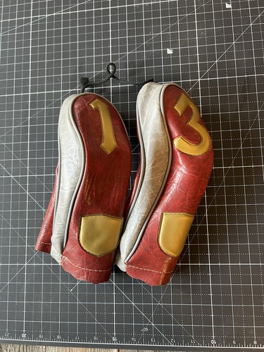Vintage Fairway Red Grey Golf Club Wood Head Covers #1 #3 - photo 5