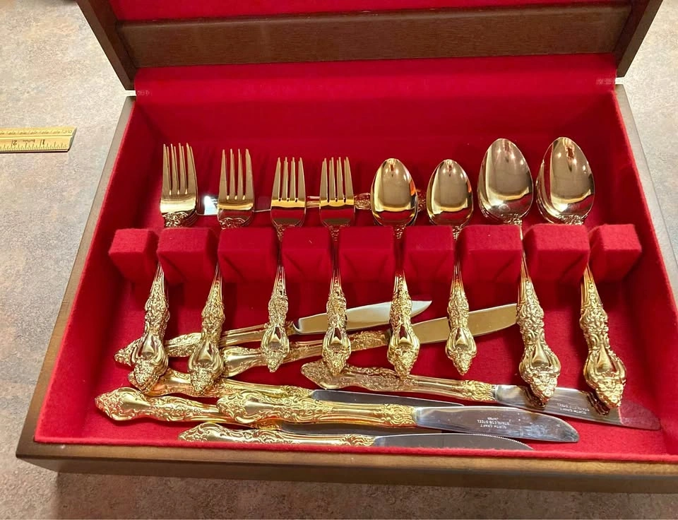 Vintage Northcraft Gold-Plated Flatware Set with Wooden Case
